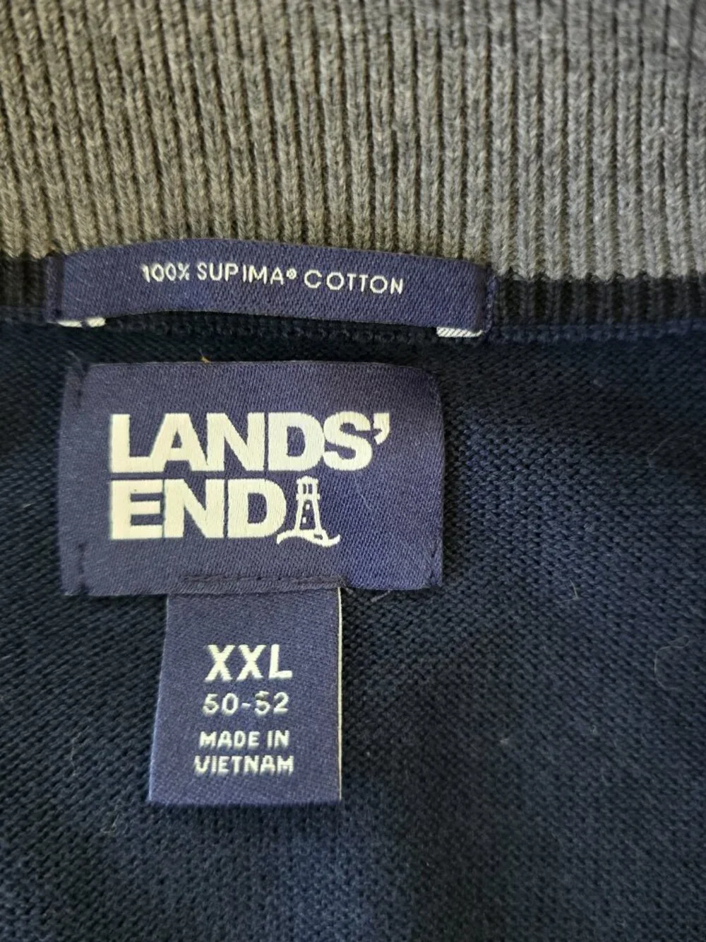 Lands' End Men's 1/4‎ Zip Pullover Sweater 100% Supima Cotton Navy Size XXL